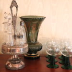 Mixed Lot Includes Swivel Etched Cruet Set With Tall Bohemian Glass Vase & 9 Rocks Glasses