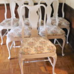 Set Of 6 Queen Anne Style White Lacquered Chairs With Floral Upholstery