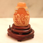 Vintage Signed Carved Asian Duck Bill Snuff Bottle 2" Tall With Stand