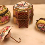 Lot Of 4 Signed Miniatures Includes Limoge France Trinket Box With Mini Bottles And Umbrella
