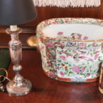 Large Stamped Rose Medallion Bowl With Decorative Table Lamp