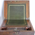 Antique Lap Desk With Leather Top Inside & Brass Medallion On Wood Stand