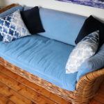 Rattan Daybed With Blue Suede Cushions