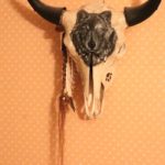 Longhorn With Hand Painted Wolf Head Signed Pierce
