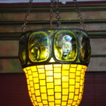 Gorgeous Antique Glass Hanging Chandelier In The Style Of Tiffany Hive Shaped With Turtle Back Glass
