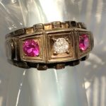 14K Y6 Men's Ring With Diamonds & Rubies, Size 9