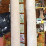 Pair Of Tall Wood Columns With Plaster Finished Top Approximately 84" Tall Shows Some Wear