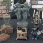 Mixed Lot Of Vintage Collectibles Includes Metal Cherub Candle Holders, Mini Stove, Iron, Little Girl Post