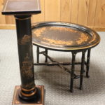 Decorative Asian Painted Pedestal With Bamboo Style Serving Tray Table