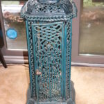 Antique 36" Tall Porcelain Enamel Kerosene Heater With Amazing Ornate Rosebud Detail Throughout