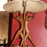 Carved Wood Lamp Depicting Bodies In Motion Very Unique Piece
