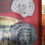 Large Ceramic Wall Masks With Metal Sun Cut Out