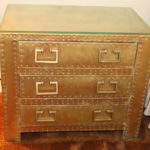 Brass Studded 3 Drawer Chest With Glass Top