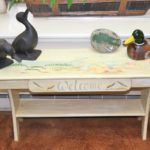 Beach Scene Painted Wood Bench With Accessories