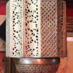 Large Hanging Moroccan Style Metal Lantern With Bronze Colored Finish