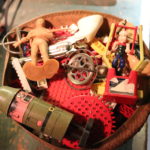 Vintage Basket Of Lego Bricks, Halco Cap Gun USA, Popeye Swinging Toy, Gyroscope