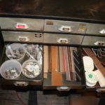 Engravers Cabinet With Drawers Filled With Assorted Items, Name Plates, Badges Missing Drawer