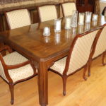 Large Vintage Traditional Dining Table With 8 Upholstered Dining Chairs
