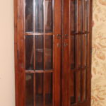 Vintage Walnut Finished Curved Glass Panel Corner Cabinet