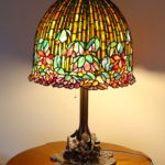 Vintage Lotus Flower Tiffany Style Stain Glass Table Lamp With Lily Pad Base