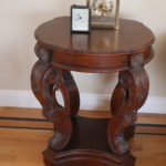 Ornate Carved Round End Table With Quartz Mantle Clocks By Seiko & Infinity