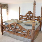 Italian Provincial King Sized Carved 4 Poster Bed With Bedding & Quality Pillow Top Mattress