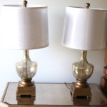 Pair Of Mercury Style Glass Table Lamps With Gold Tone Base