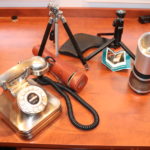 Lot Of Vintage Style Phone, Table Tripods By Polaroid And Konair And Electric Pencil Sharpener
