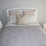 Queen Size White Painted Transitional Style Head Board & Nightstands With Queen Size Pillow Top Mattress