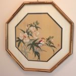 Vintage Signed P Chan Asian Artwork In Octagonal Shaped Bamboo Style Frame