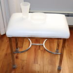 White Vinyl & Chrome Vanity Bench With Frosted Bathroom Accessories
