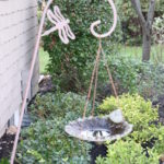 Dragonfly Adorned Shepard Hook With Sunflower Cast Bird Bath