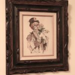 Vintage Artini Clown Print In Dark Wood Carved Frame