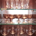 5 Etched Beer Glasses, 5 Amber Glass Dessert Dishes, 4 Balloon Wine Glasses & Wine Decanter