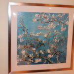 Cherry Blossom Print On Turquoise Background In Silver Tone Frame