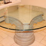 54 Diameter Thick Rounded Edge Glass Top Corinthian Style Pedestal Table