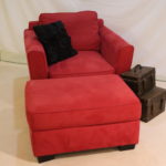 Cherry Red Microsuede Lounge Chair And Ottoman