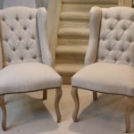 2 Restoration Hardware Style Tufted Back Dining Chairs, 2 Years Old