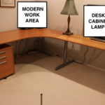 4 Piece Large L- Shaped Desk System With 3 Drawer Cabinet